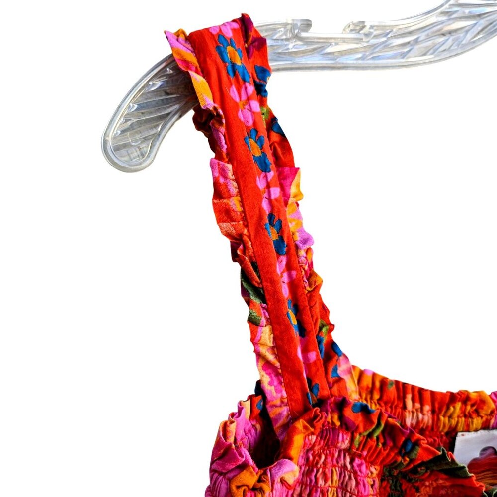 Farm Rio Red Floral Smocked Bodycon Mini Dress Size L M L - Picture 8 of 16